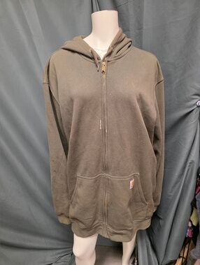 Men's Olive Green Carhartt Zip Up Hooded Sweatshirt, Size 3XL Tall